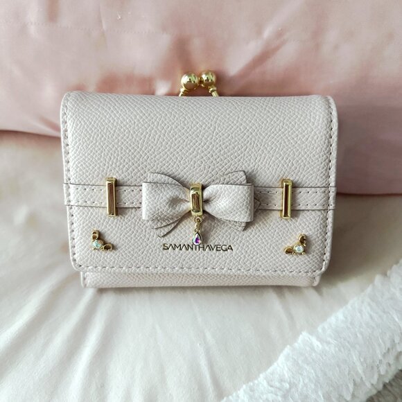 Samantha Vega - Accent Ribbon Pink Beige Clasp Wallet - Picture 1 of 5